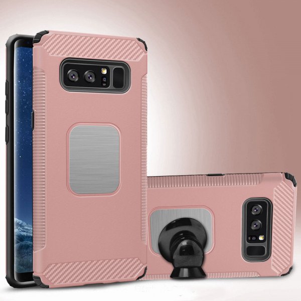 Wholesale Galaxy Note 8 Metal Plate Hybrid Case for Magnetic Holder (Rose Gold)